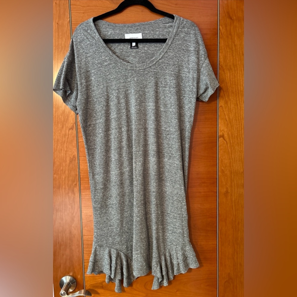 Current / Elliott Tee Shirt Dress grey asymmetrical ruffle raw edge Size 1